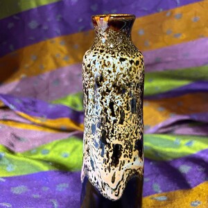 Vintage Mid-Century retro brown and beige drip glaze single bud vase
