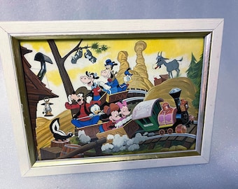 Cartão-postal vintage da Disneylândia - Mickey, Minnie e amigos - Emoldurado, 1979 - Item de colecionador