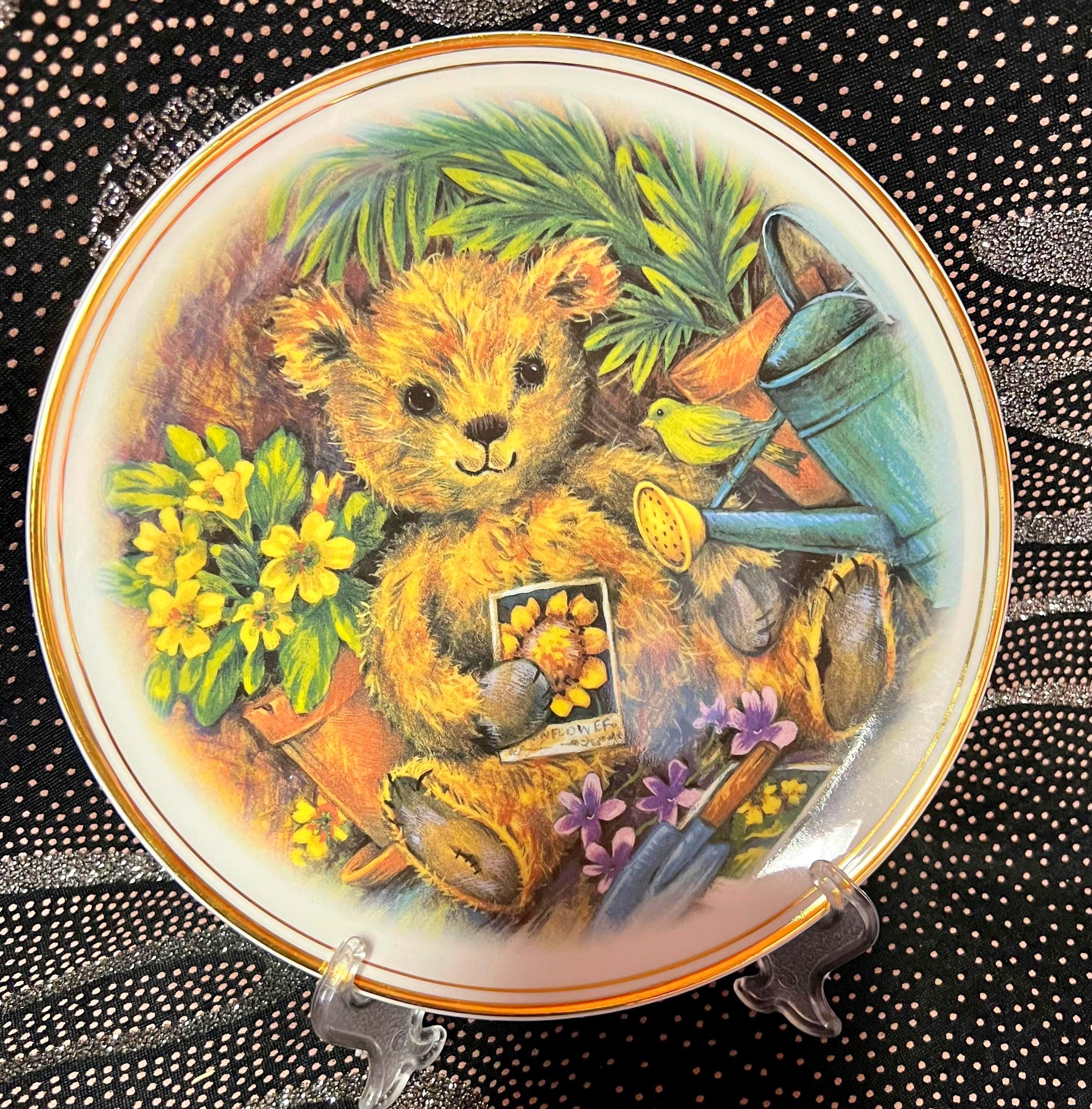 Teddy Bear Plate: Gold Gilt Rim, Fine Bone China, Edwardian Decor