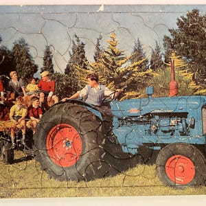 Tray Puzzle  vintage 50&#39;s jigsaw puzzle Fordson Tractor Diesel Tractor farm Farmer children tractor Hay Run farmyard ride hay day farming