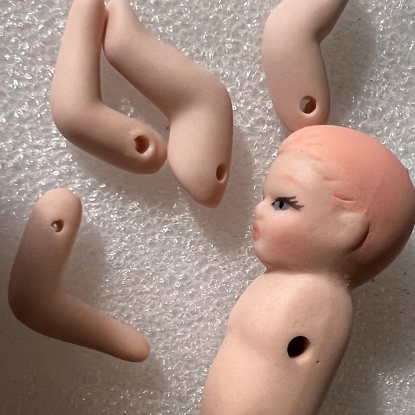 Tiny 4 cm bisque body arms and legs body and 4 limbs tiny doll making parts small doll parts make your own doll miniature doll parts