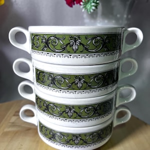 Vintage Royal Doulton Marina stapelbara skålar – Set med 4 soppskålar med dubbla handtag
