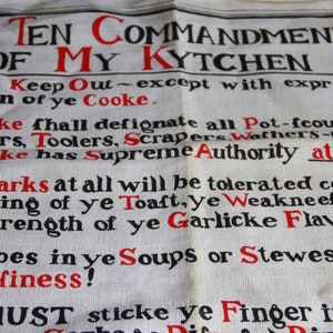 Paño de cocina vintage &quot;Los Diez Mandamientos de mi Cocina&quot;