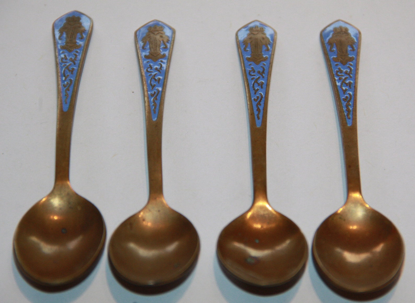 Brass Spoons X 4 Religious Spoons Brass Tea Spoons 4 Vintage Brass Tea Spoons Collectible Spoons