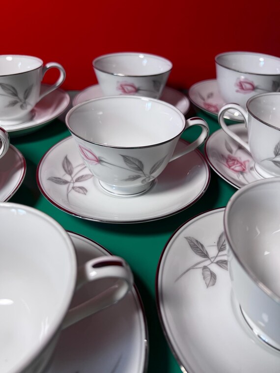 Vintage Noritake Japan Rosemarie Footed Cups Saucers Setting for 8