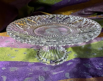 Vintage Pressed Glass Comport Footed Cake Stand Dessert Plate