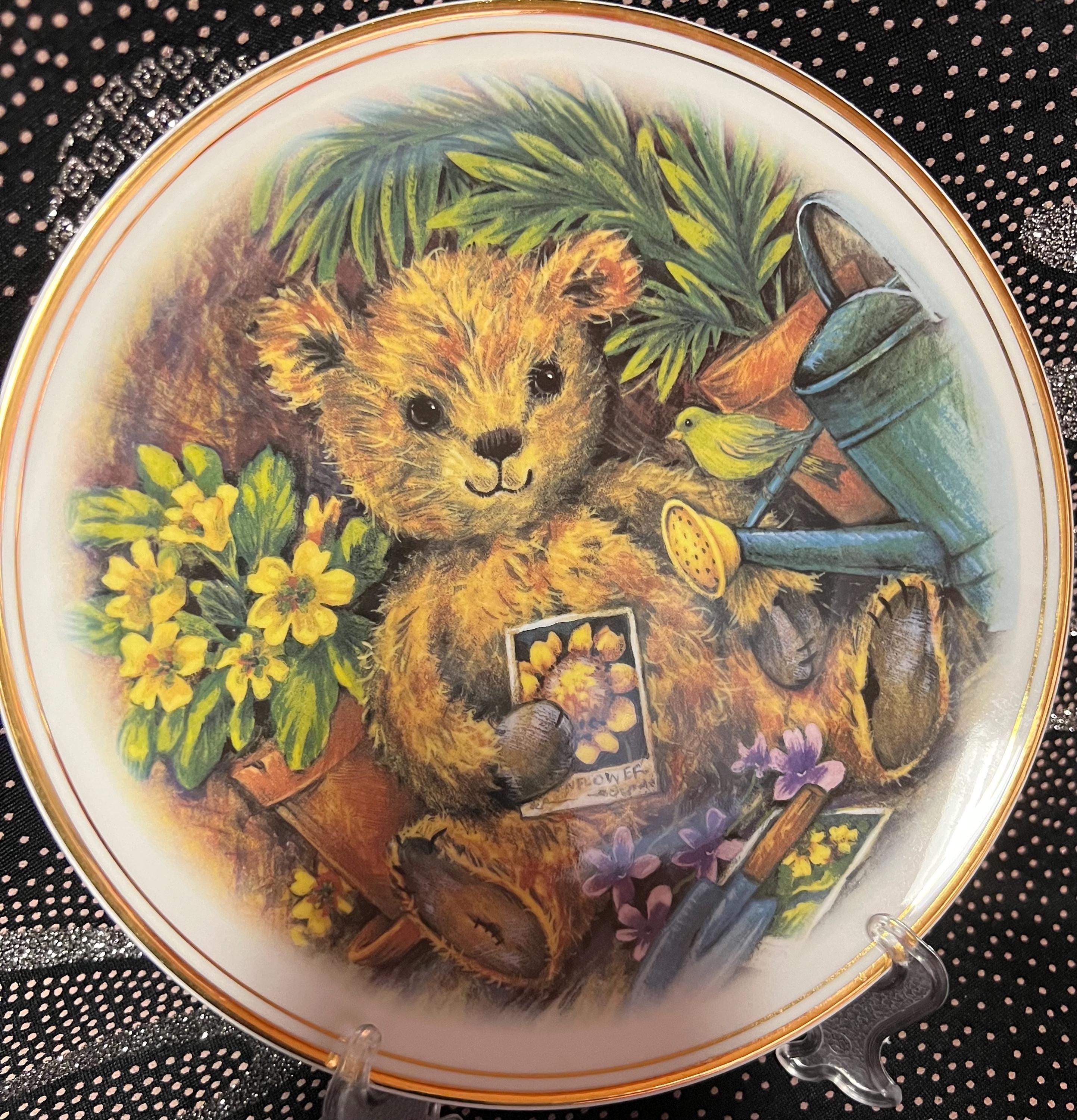 Teddy Bear Plate: Gold Gilt Rim, Fine Bone China, Edwardian Decor