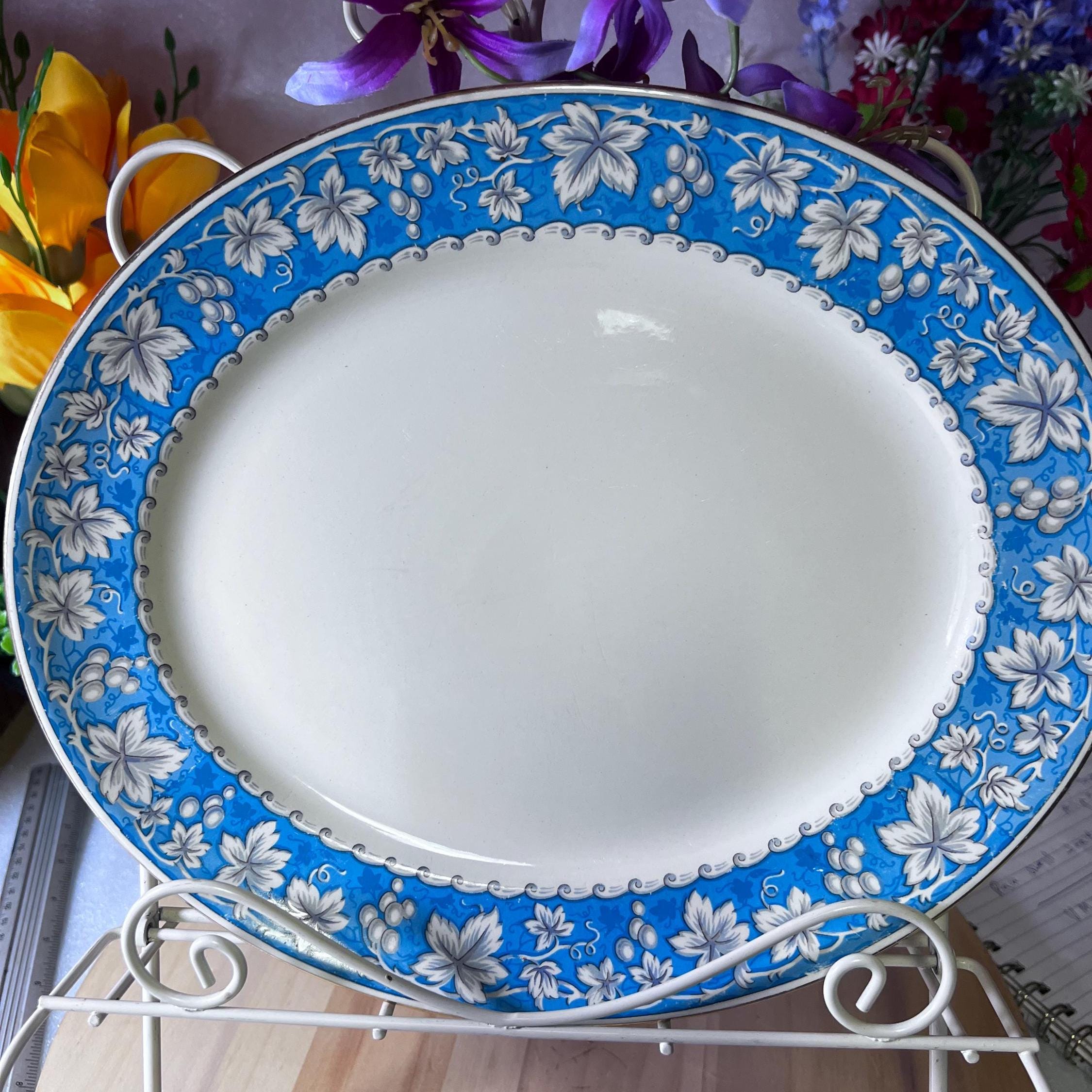 Vintage Burleigh Ware Oval Platter: Teal Floral Ironstone, 1960s