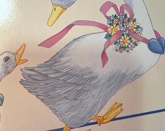 Vintage set of 6 placemats Geese and Goslings cork backing 22 x 29 cm