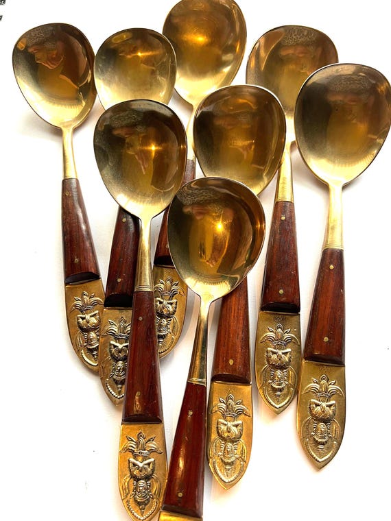 Vintage Siam 58 Piece Bronze Flatware Set: Thai Deity Rosewood