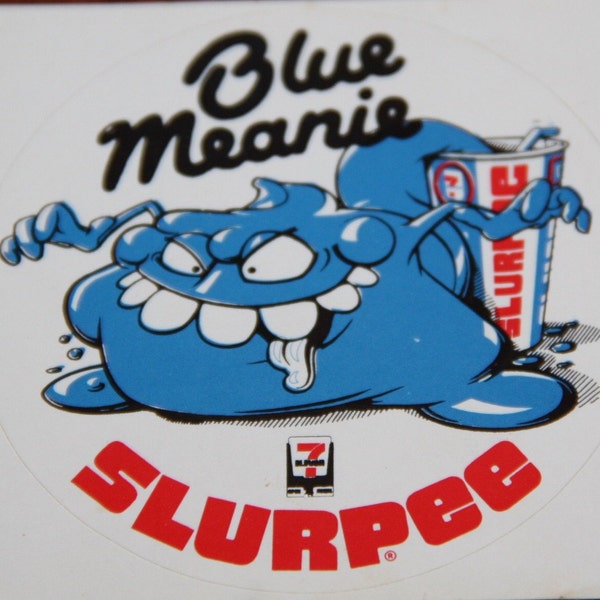 Blue Meanie 7 Eleven frozen drink Slurpee promotional sticker vintage sticker vintage drink advertising slurpee promotional sticker