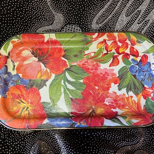 Retro Tray vintage tray Made in Japan flower power orange and red retro fun colours vintage tray 23 x 40 cm bright colours floral theme