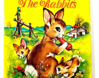 Vintage kinderboek Our Friends The Rabbits vintage hardboard boek kinderfoto uitgegeven door Grandreams