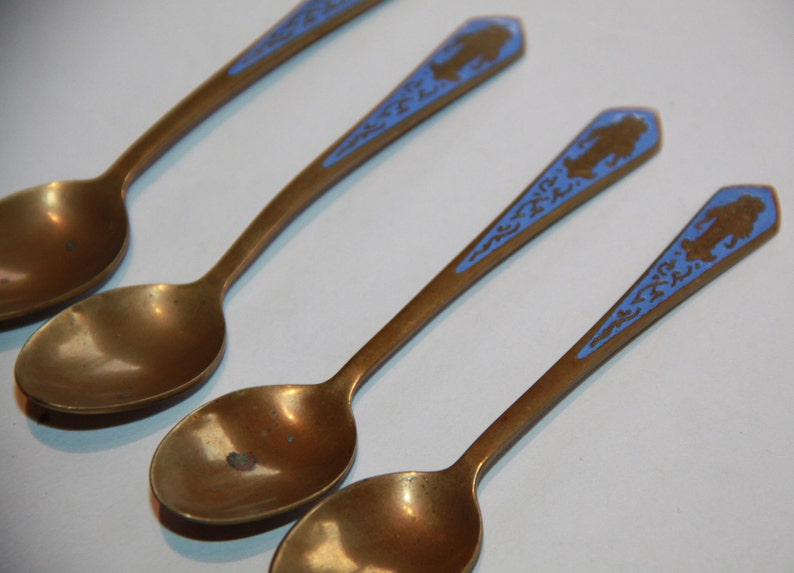 Brass spoons x 4 Religious spoons brass tea spoons 4 vintage brass tea spoons collectible spoons vintage spoons