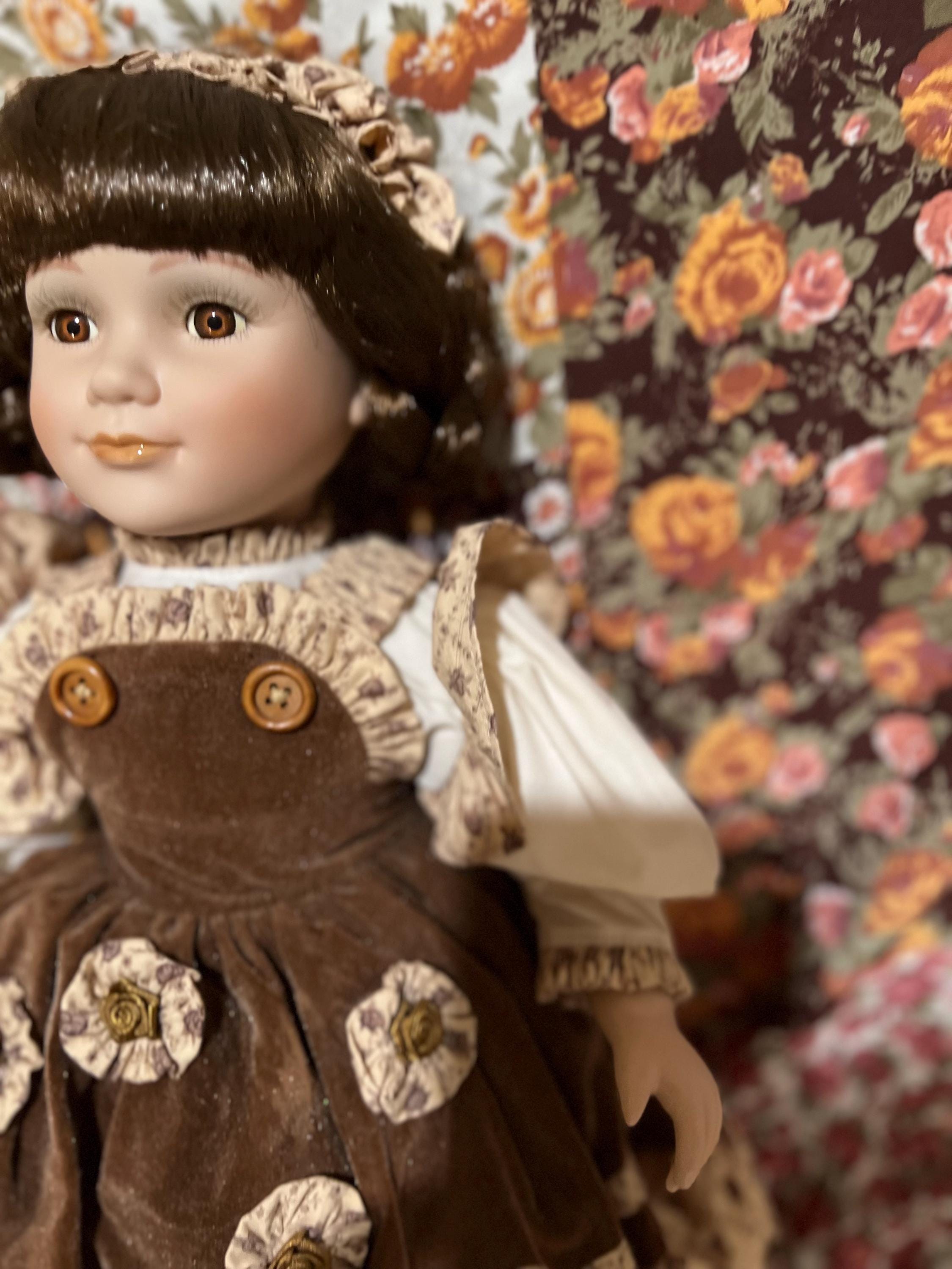 Vintage Copper Art Porcelain Doll: Jacki, Floral Sparkle Fleck