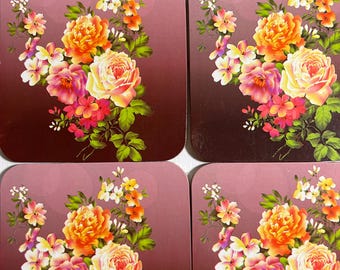 Drink coasters set of 6 Pink Floral