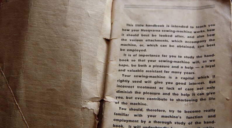 Husqvarna Printed in Sweeden 1949 vintage sewing book Handbook for Domestic Sewing Machine Class 12 CB-N