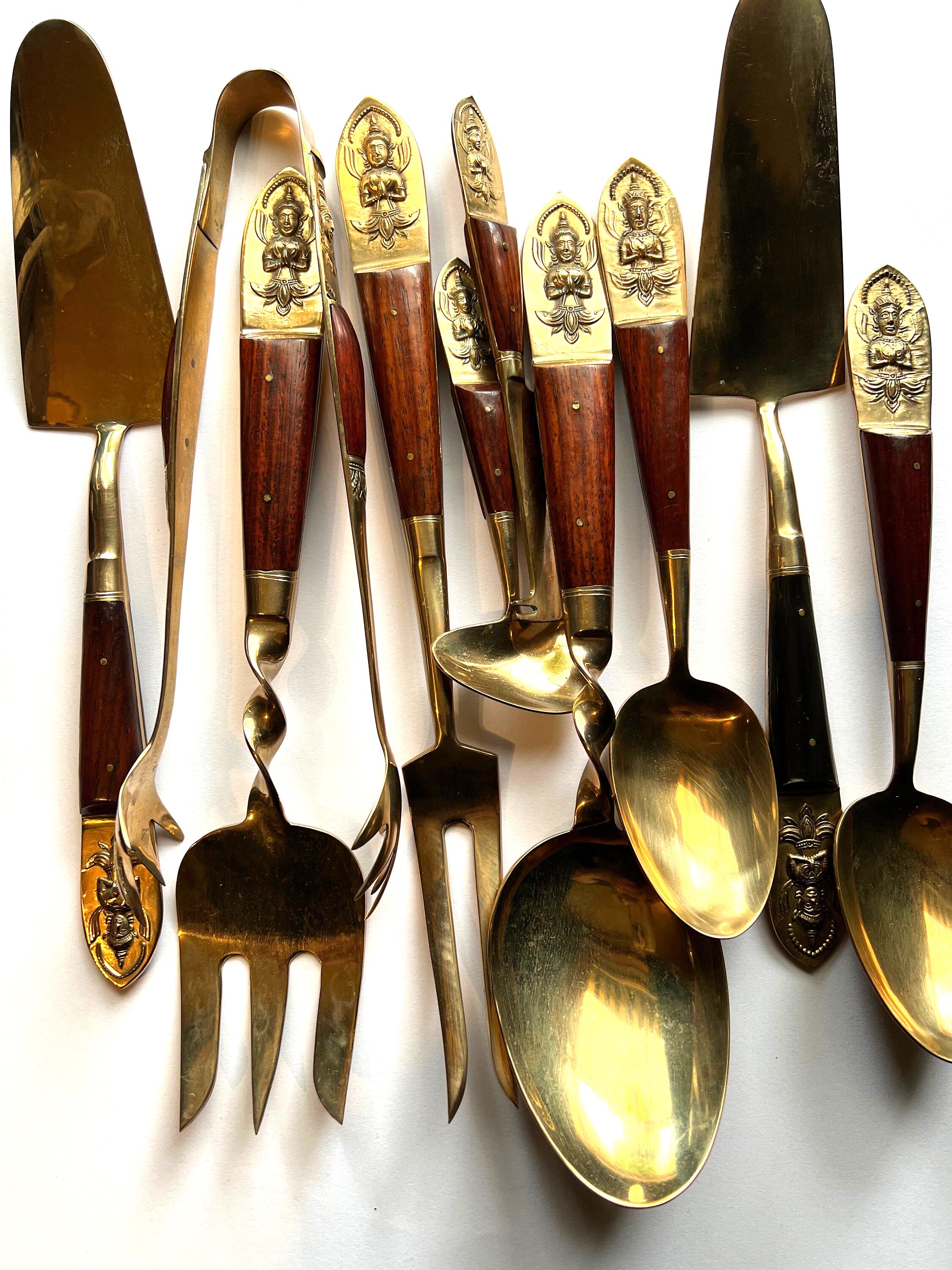Buy Vintage Siam Bronze Flatware Set: Thai God Finials, Rosewood