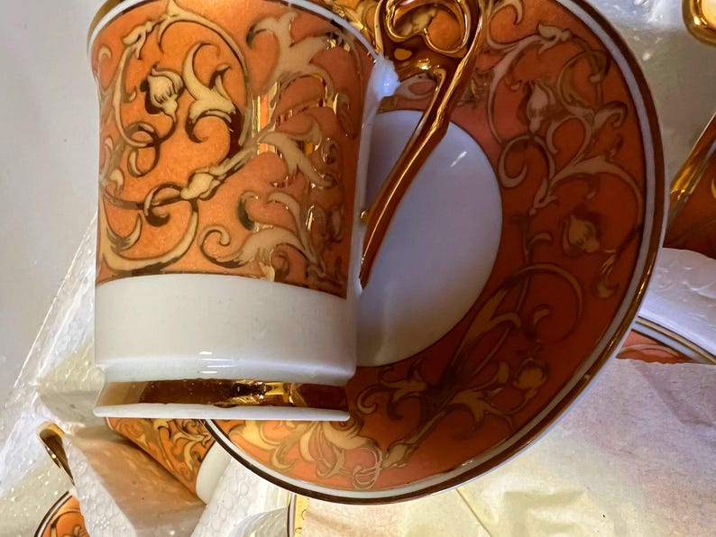 Gold Painted Tea Cup and Saucer Set - Setting for 6 - New in Box image 4