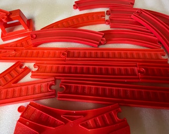 Vintage toy spare parts 15 pieces red tracks  hard plastic  vintage mixed lot suit Toltoys train set spare parts spare tracks