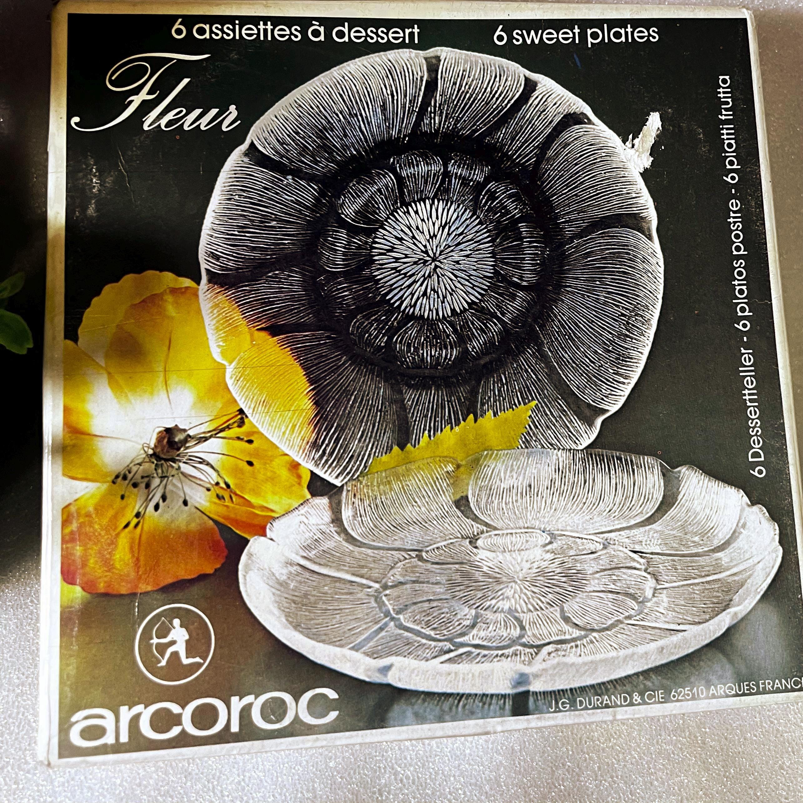 Arcoroc France Dessert Plates Set of 6 Vintage Glass Plates 19cm