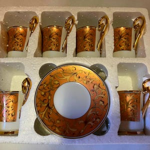 Gold Painted Tea Cup and Saucer Set - Setting for 6 - New in Box image 3