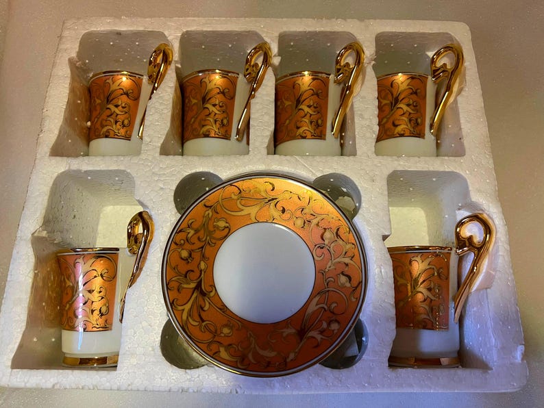 Gold Painted Tea Cup and Saucer Set - Setting for 6 - New in Box image 3