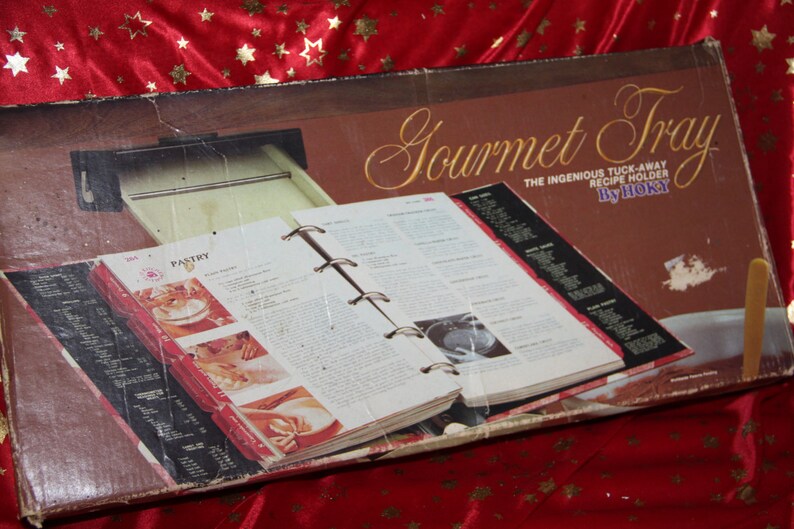 The Gourmet Tray by Hoky International Lakeville USA made in Japan vintage recipe holder vintage never used in original box metal holder image 4