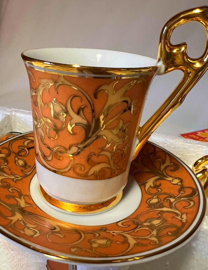 Gold Painted Tea Cup and Saucer Set - Setting for 6 - New in Box image 2