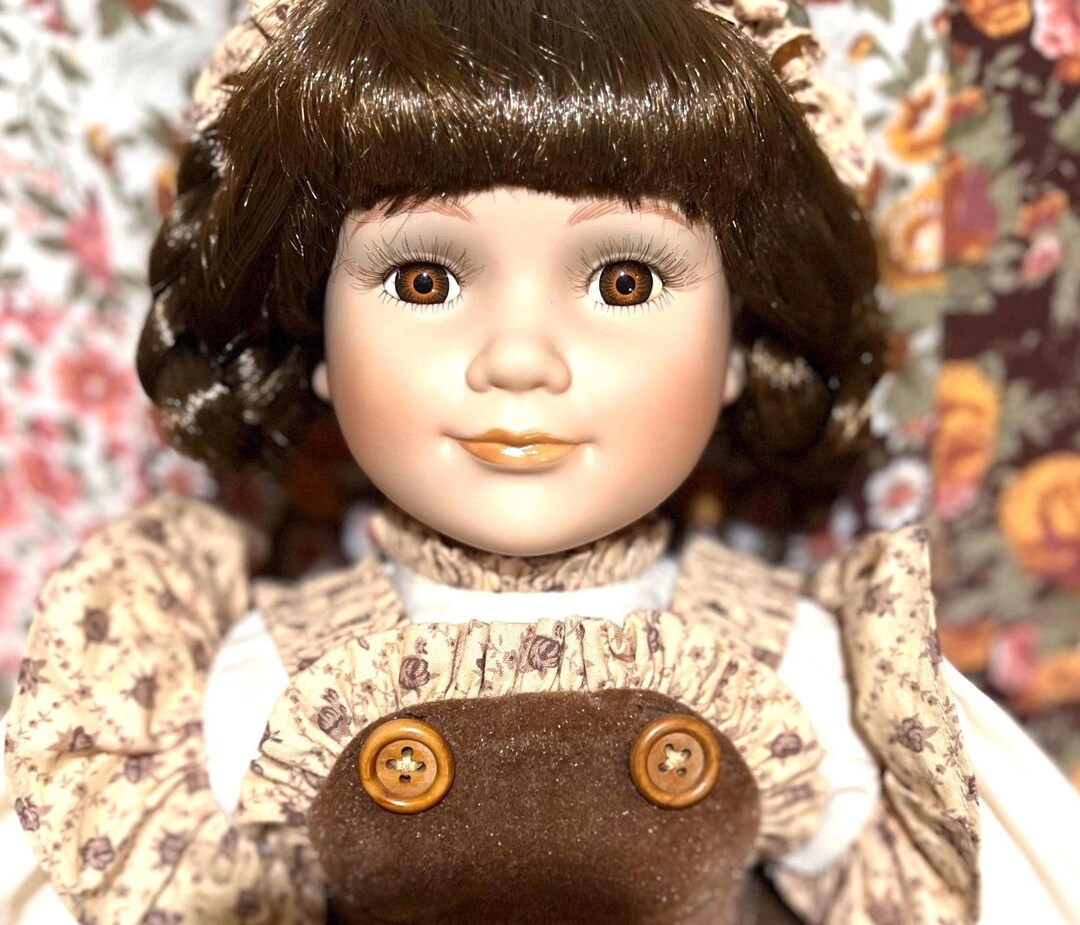 Vintage Copper Art Porcelain Doll: Jacki, Floral Sparkle Fleck