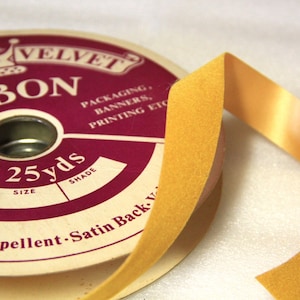 Vintage Royal Velvet Ribbon Roll: Golden Yellow Satin Back, 1950s-60s