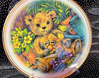 Teddy Bear Plate: Gold Gilt Rim, Fine Bone China, Edwardian Decor