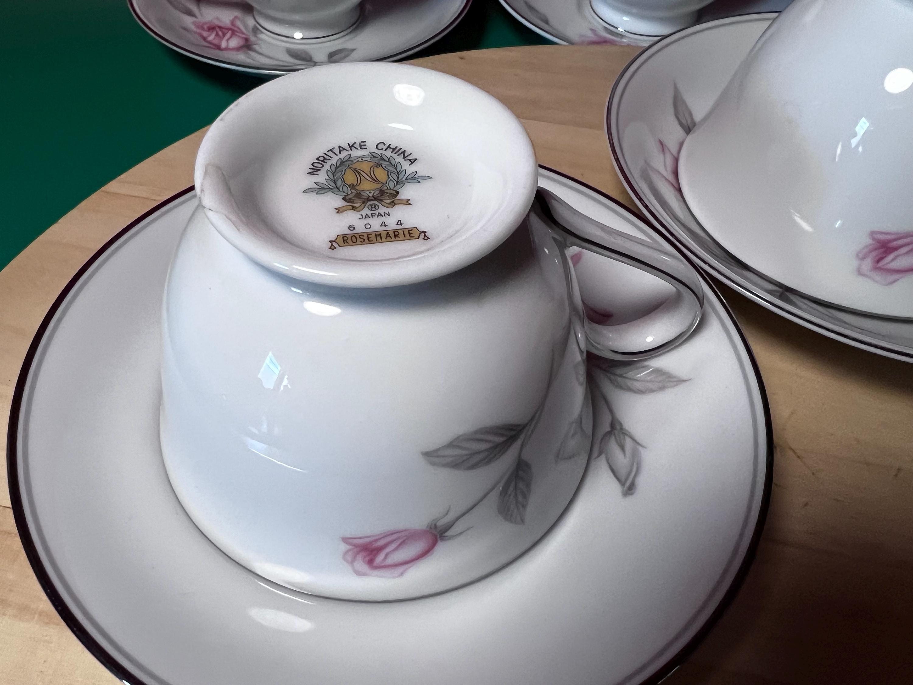 Vintage Noritake Japan Rosemarie Footed Cups Saucers Setting for 8