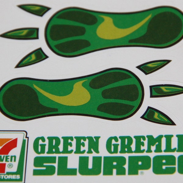 Green Gremlin feet  7 Eleven frozen drink Slurpee promotional sticker vintage sticker vintage drink advertising slurpee promotional sticker