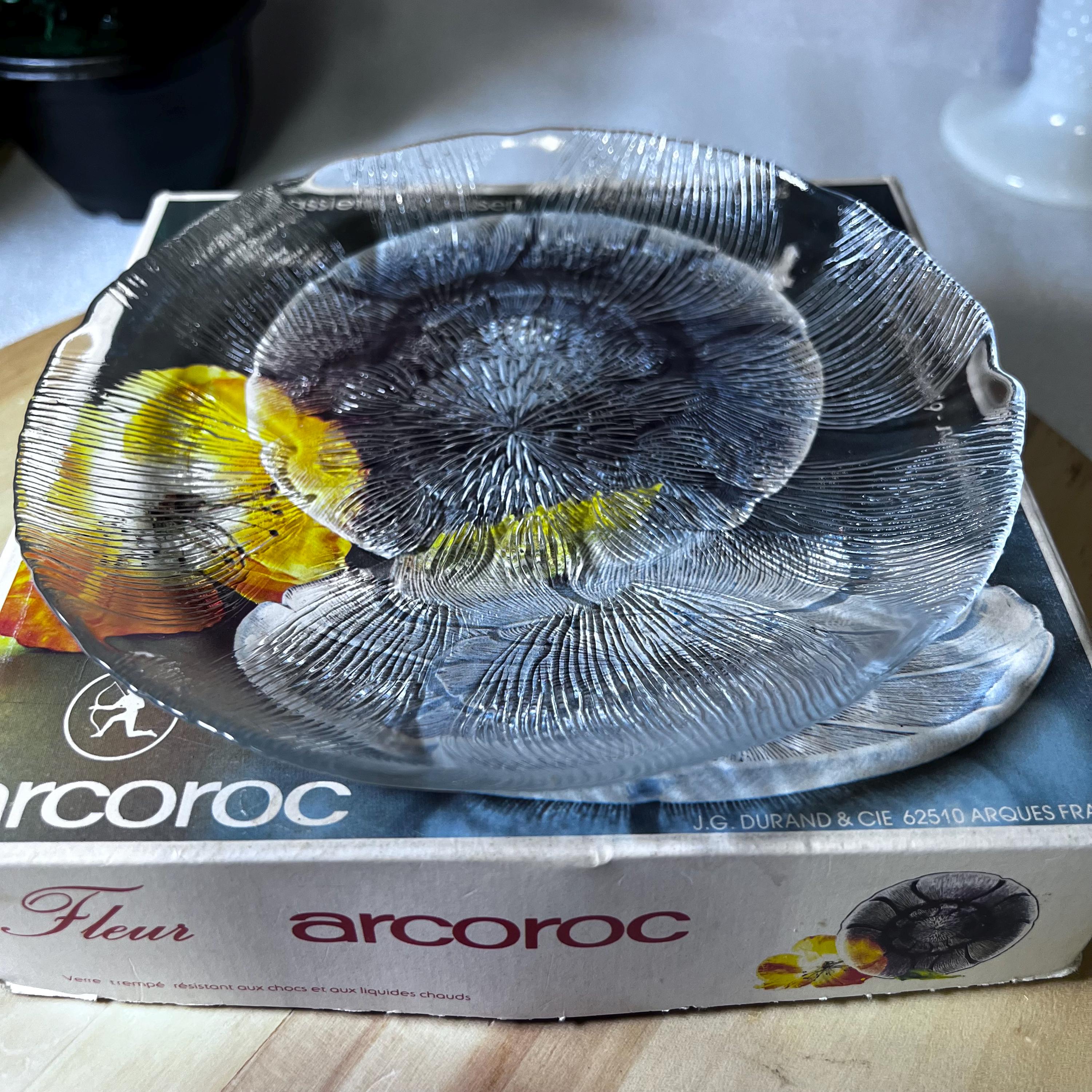 Arcoroc France Dessert Plates Set of 6 Vintage Glass Plates 19cm