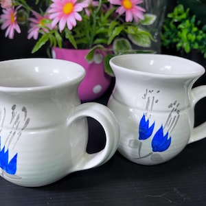 Vintage Geelong Pottery Millstone Wares Floral Mugs Pair  Australian Hand Painted Ceramic Coffee Cups