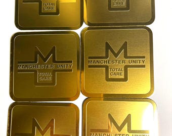 Sottobicchieri vintage Manchester Unity in ottone, set da 6