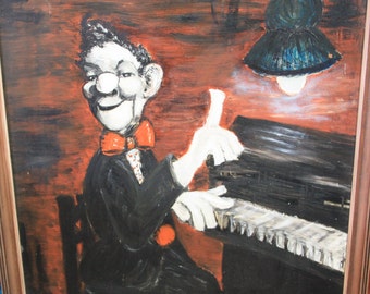Piano Man signed painting music man man playing piano vintage painting musician playing piano original painting suit music room or bar