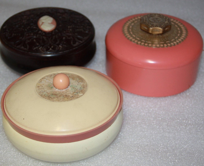 Vintage powder puff boxes with lids Avon collection x 3 Etsy
