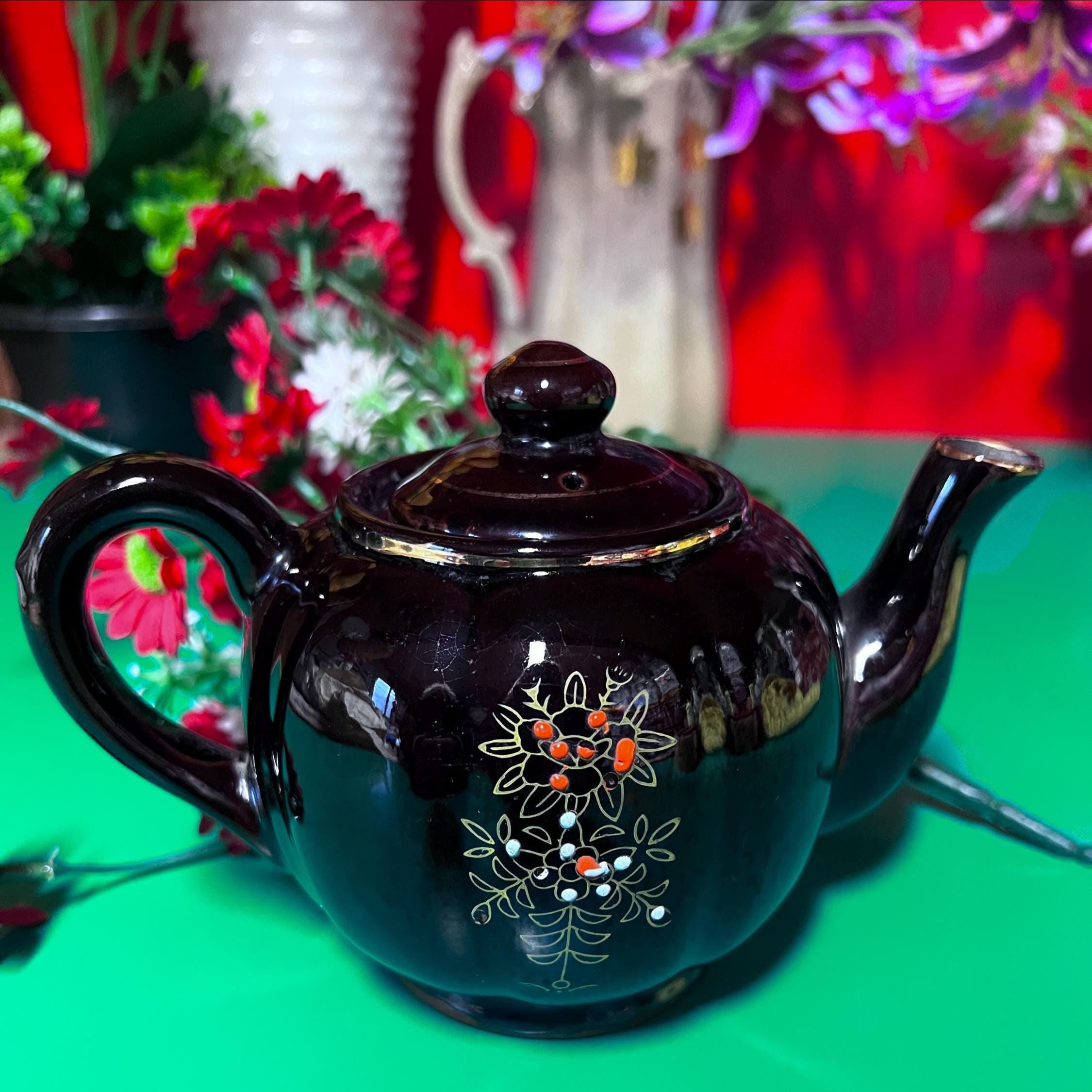 Vintage Japanische Teekanne: Handbemalte Keramik Tea for One