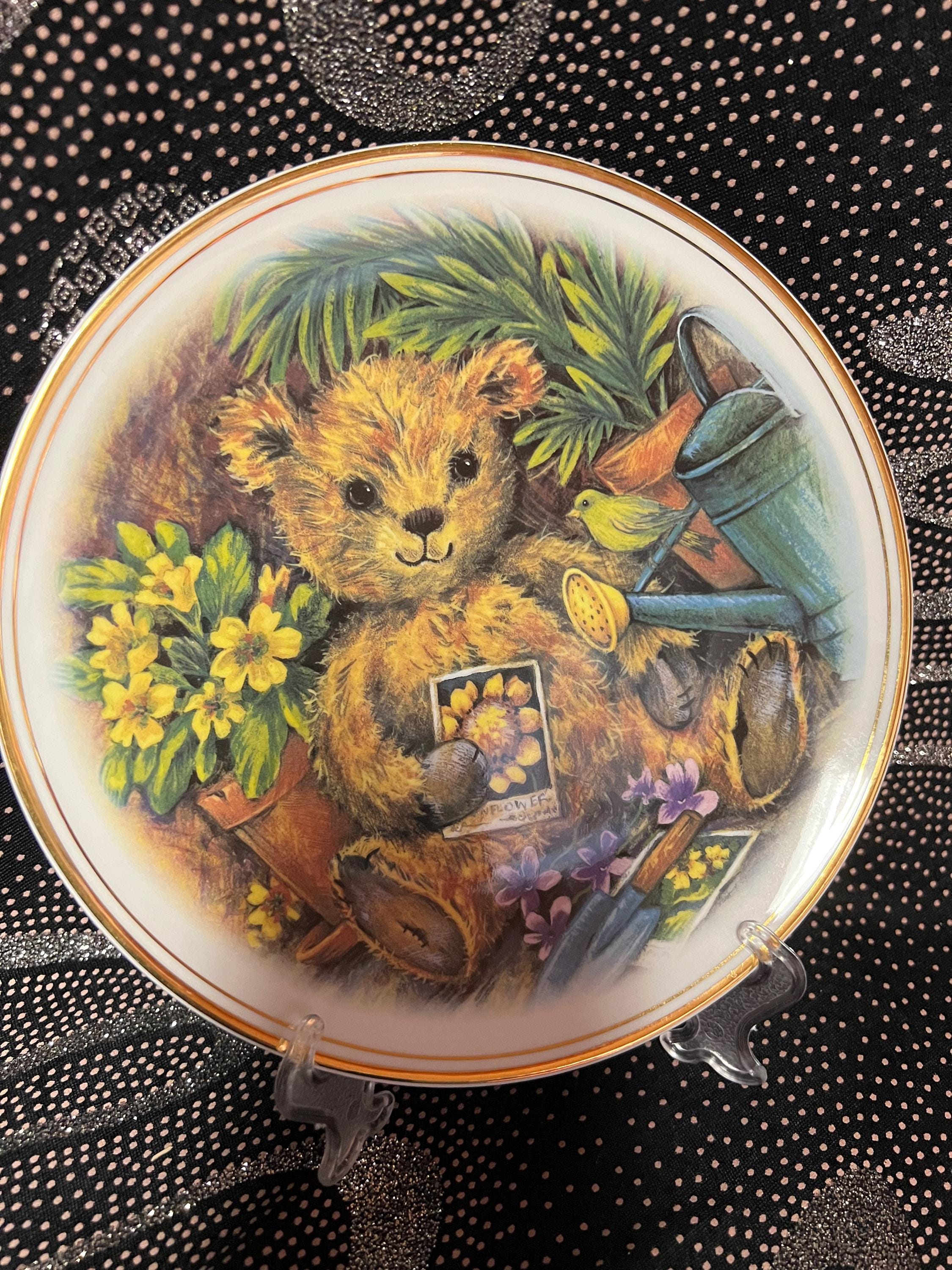 Teddy Bear Plate: Gold Gilt Rim, Fine Bone China, Edwardian Decor