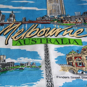 Vintage Tea towel Australian Melbourne Australia Crown Casino Flinders Street tea towel souvenir item S Australian souvenir tea towel