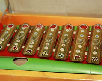 Vintage toy tin Toy made in Japan Xylophone F M T Japan vintage musical toy children's toy Metallic Xylophone