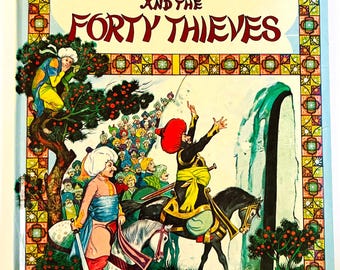 Libro infantil clásico de tapa dura "Alí Babá y los cuarenta ladrones", premiado cuento de hadas clásico de los años 80.