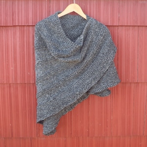 Hand Knit Triangle Shawl: Heathered Dark Gray Vegan Scarf, 66×33 inches