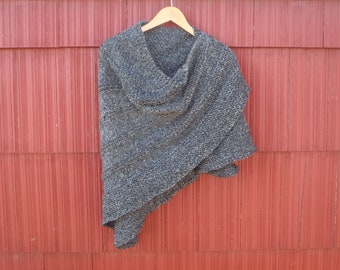 Hand knit stone gray shawl. traditional triangle shawl, thick winter scarf, large blanket scarf, machine washable wrap, /Ready to Ship