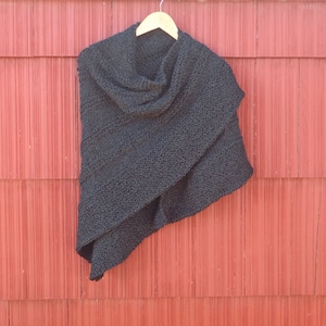 Hand knit black shawl. 66×33 inches, triangle shawl, thick winter scarf, large blanket scarf, machine washable wrap, /Ready to Ship