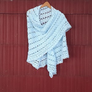 Ice Blue Crochet Shawl, Handmade extra large lace shawl, handmade triangular wrap /ready to ship