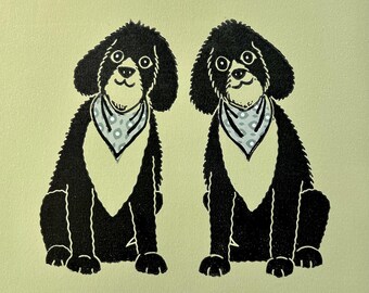 Linogravure Cockerpoo – Décoration murale originale Cockerpoo réalisée à la main, cadeau coloré pour les amoureux des chiens
