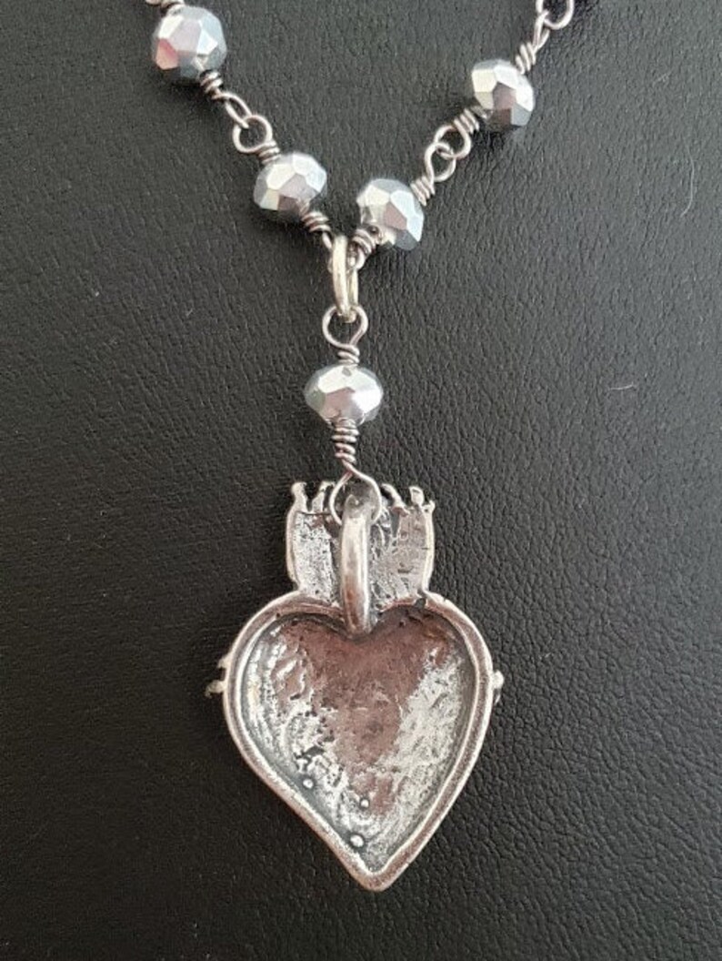 Sacred Heart of Jesus Catholic Necklace With Faceted Silver Metallic ...